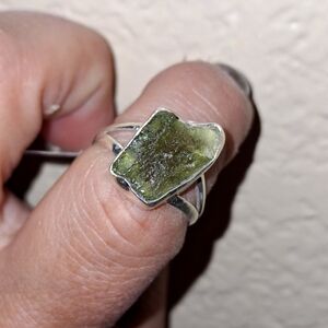 Genuine Czech Rough Moldavite Sterling silver Ring size 8
